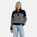 - Maisi 100% Cotton Striped Half-Zip Jumper (Size - S-M) - Navy
