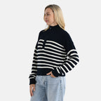- Maisi 100% Cotton Striped Half-Zip Jumper (Size - S-M) - Navy