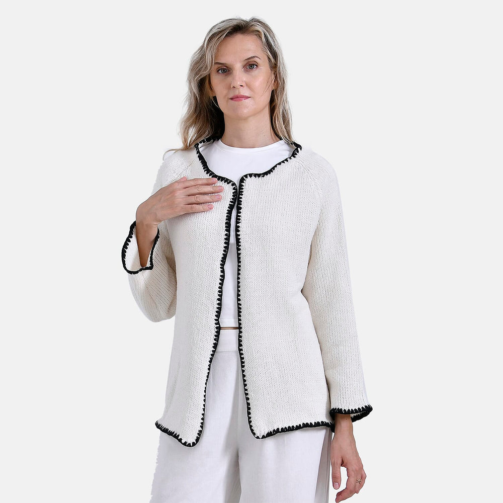 - Maisi Contrast Trim Cardigan (One Size) - Black - White