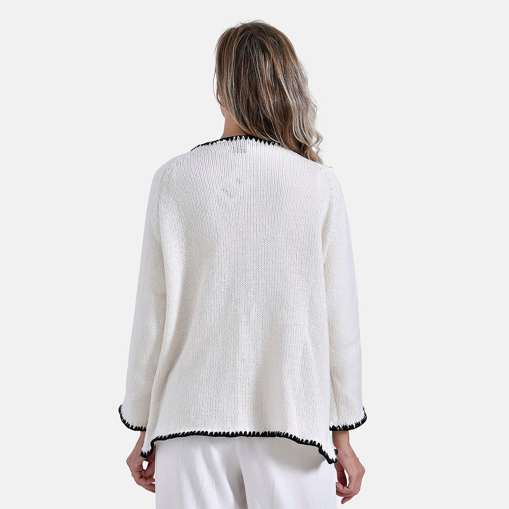 - Maisi Contrast Trim Cardigan (One Size) - Black - White