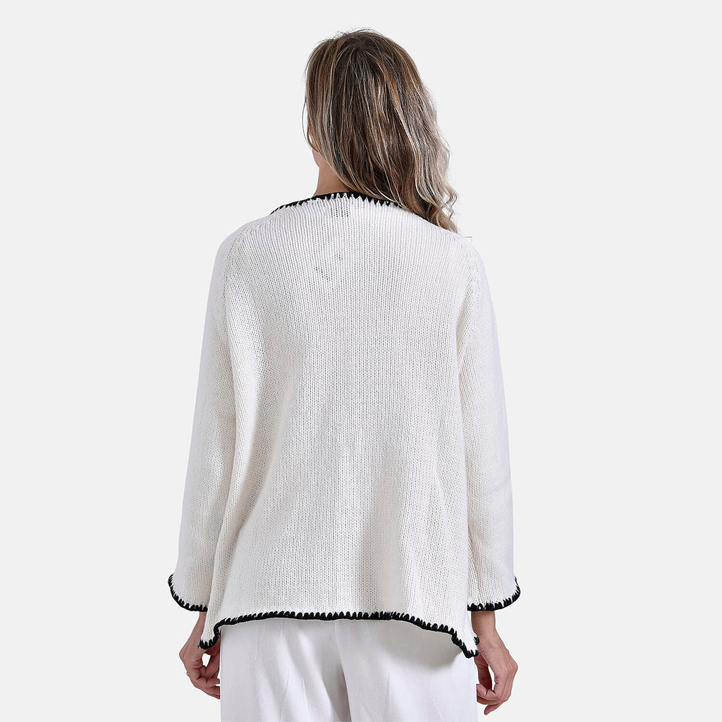 - Maisi Contrast Trim Cardigan (One Size) - Black - White