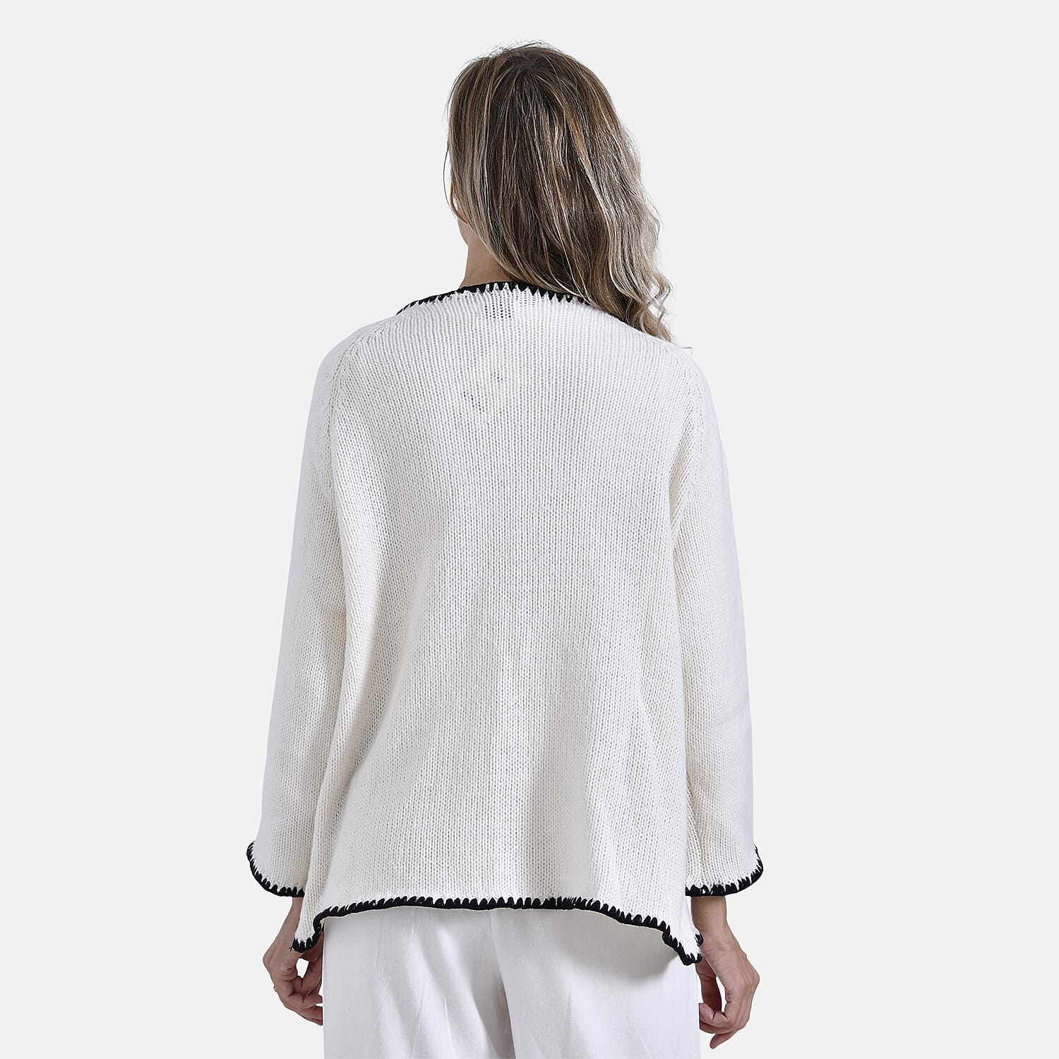 - Maisi Contrast Trim Cardigan (One Size) - Black - White