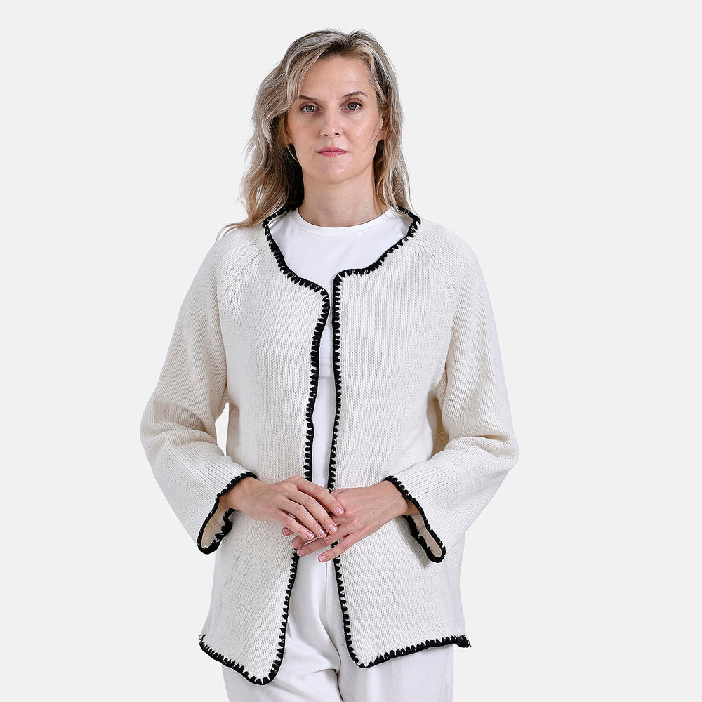 - Maisi Contrast Trim Cardigan (One Size) - Black - White