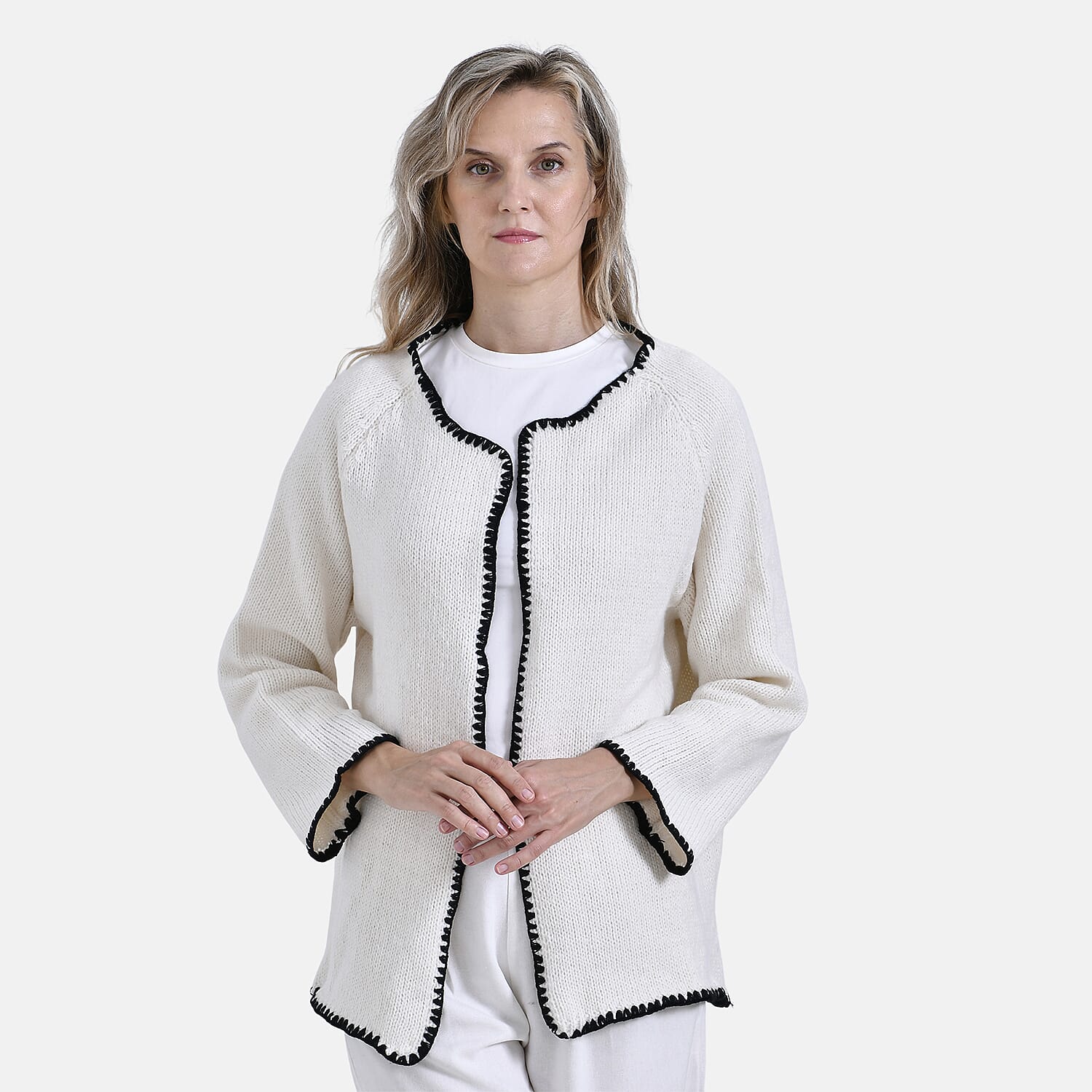 - Maisi Contrast Trim Cardigan (One Size) - Black - White