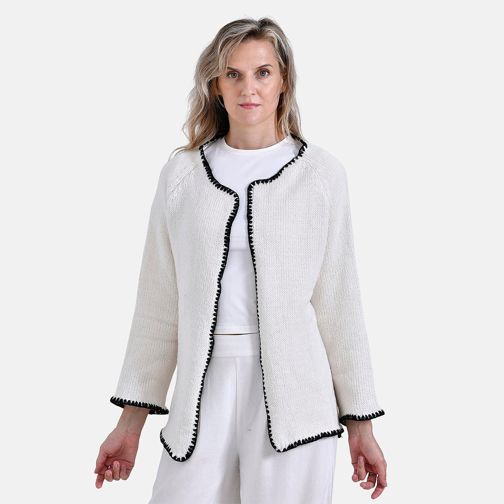 - Maisi Contrast Trim Cardigan (One Size) - Black - White