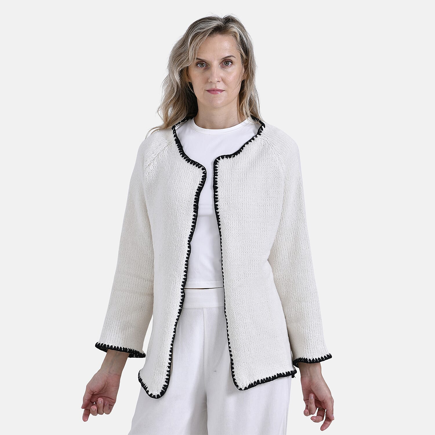 - Maisi Contrast Trim Cardigan (One Size) - Black - White