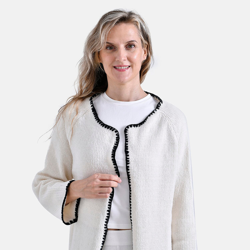 - Maisi Contrast Trim Cardigan (One Size) - Black - White