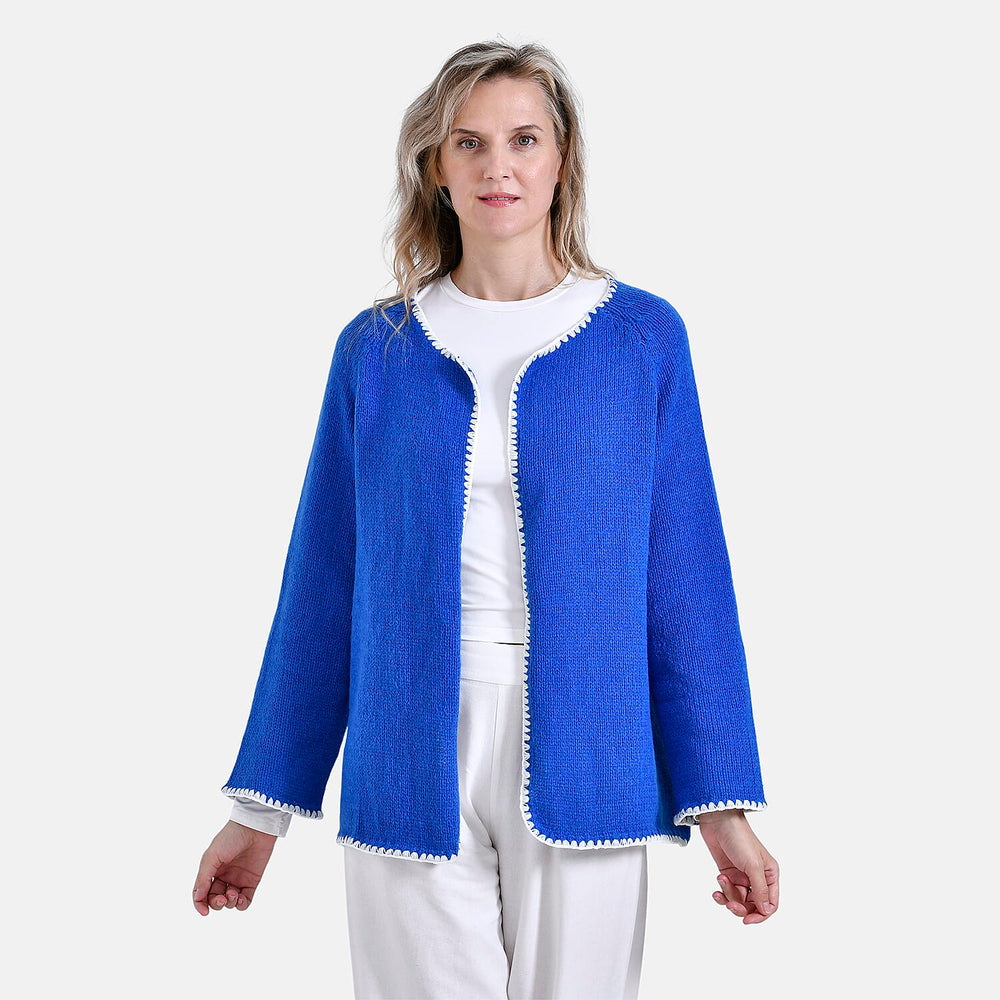- Maisi Contrast Trim Cardigan (One Size) - Blue - White