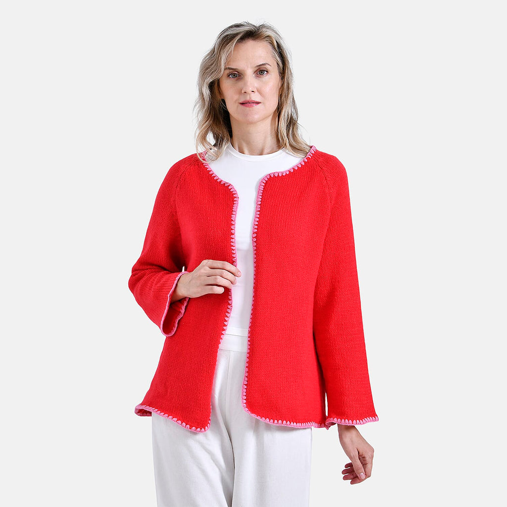 - Maisi Contrast Trim Cardigan (One Size) - Red - Pink