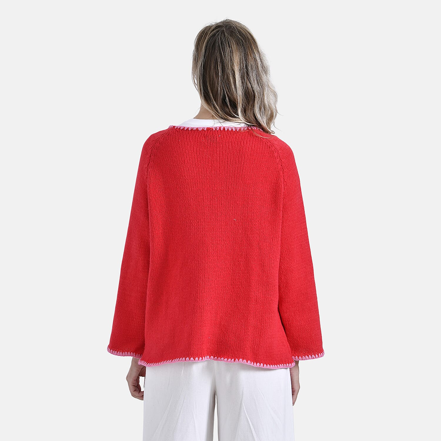 - Maisi Contrast Trim Cardigan (One Size) - Red - Pink