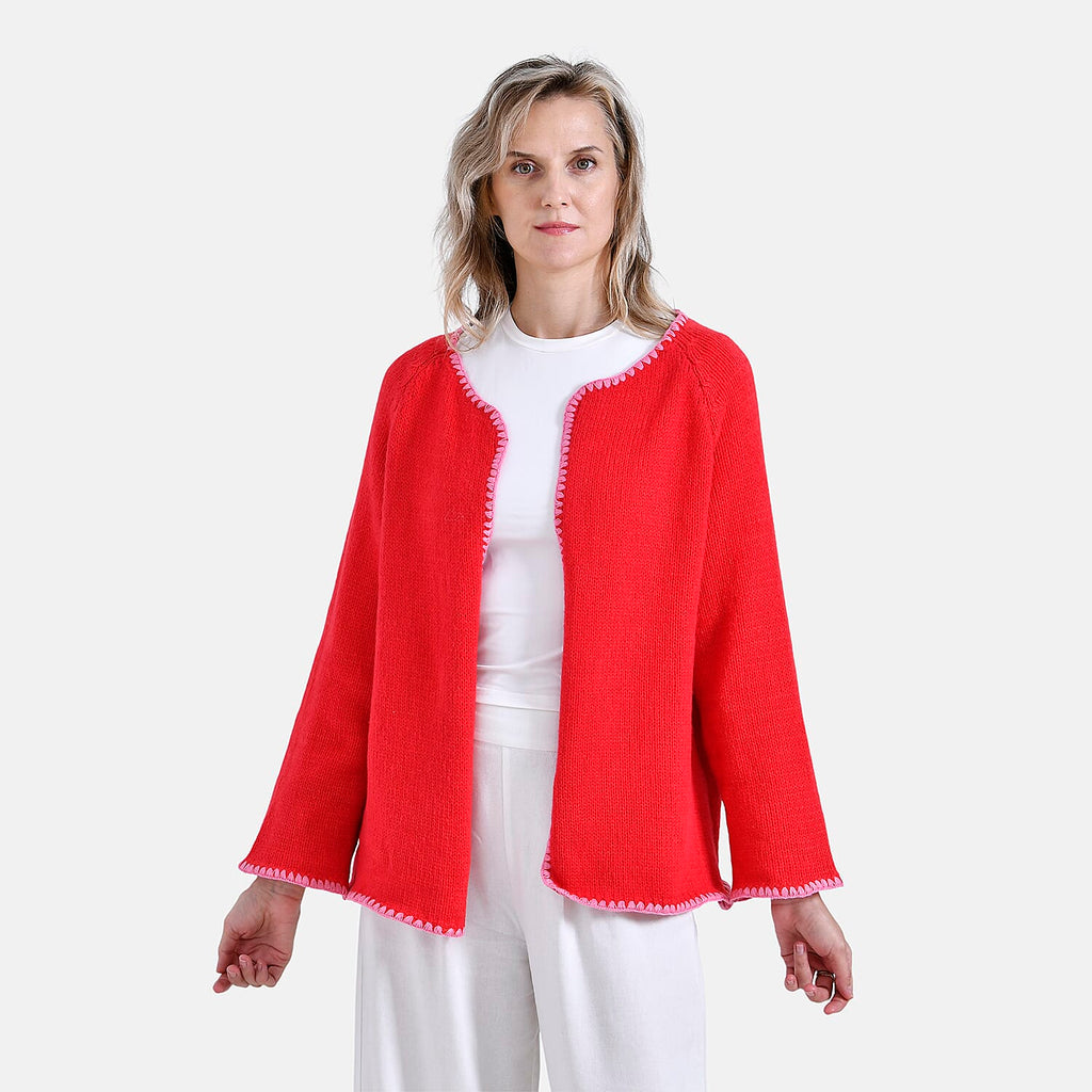 - Maisi Contrast Trim Cardigan (One Size) - Red - Pink