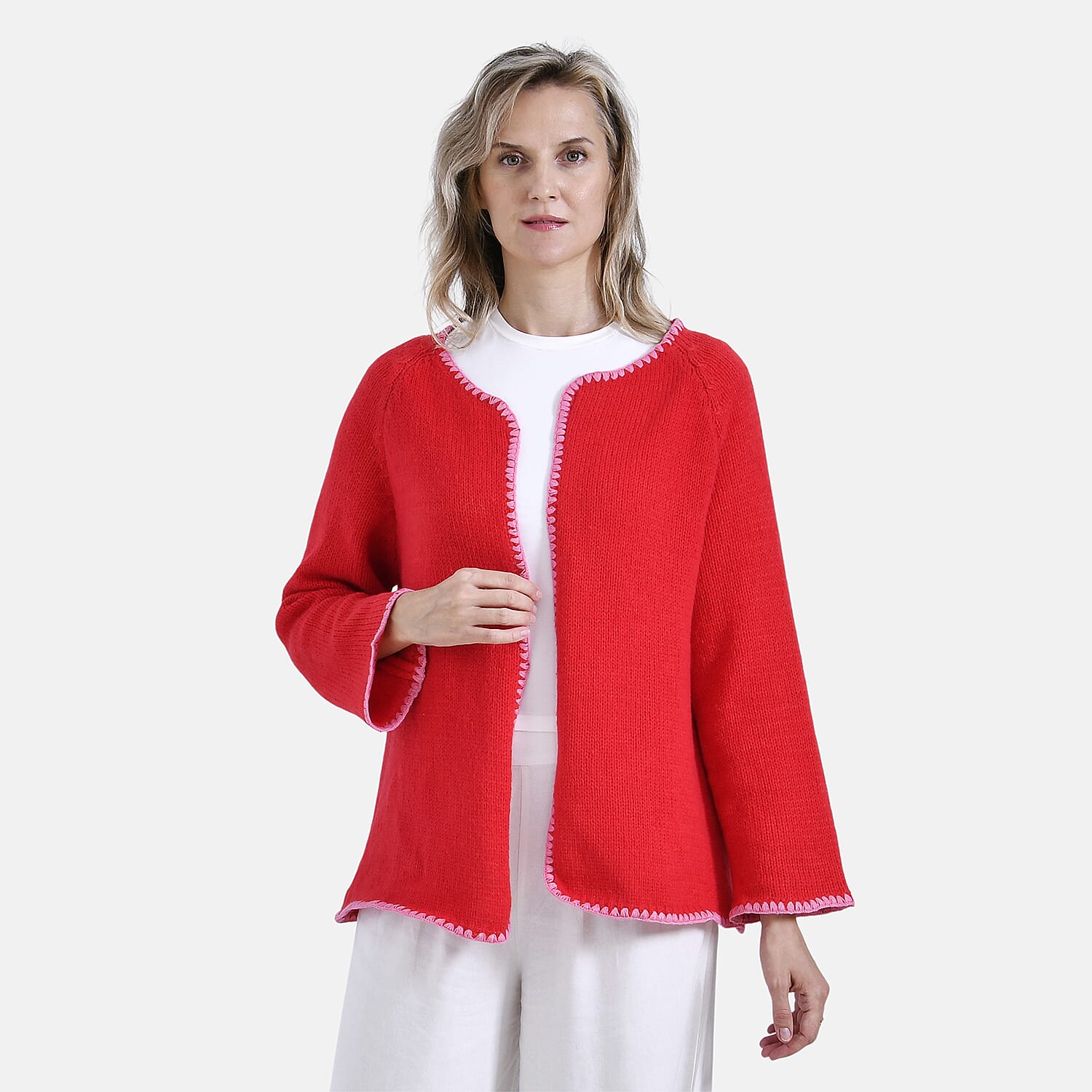 - Maisi Contrast Trim Cardigan (One Size) - Red - Pink