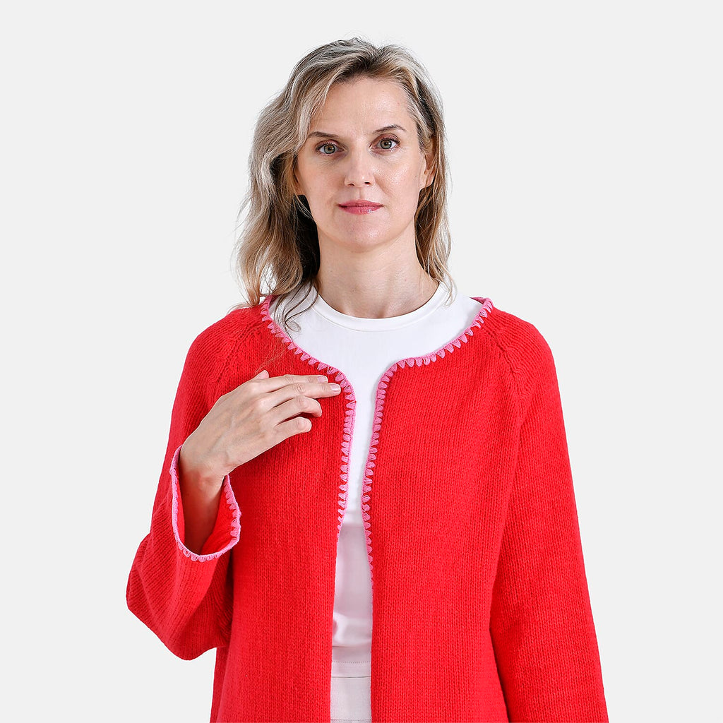 - Maisi Contrast Trim Cardigan (One Size) - Red - Pink