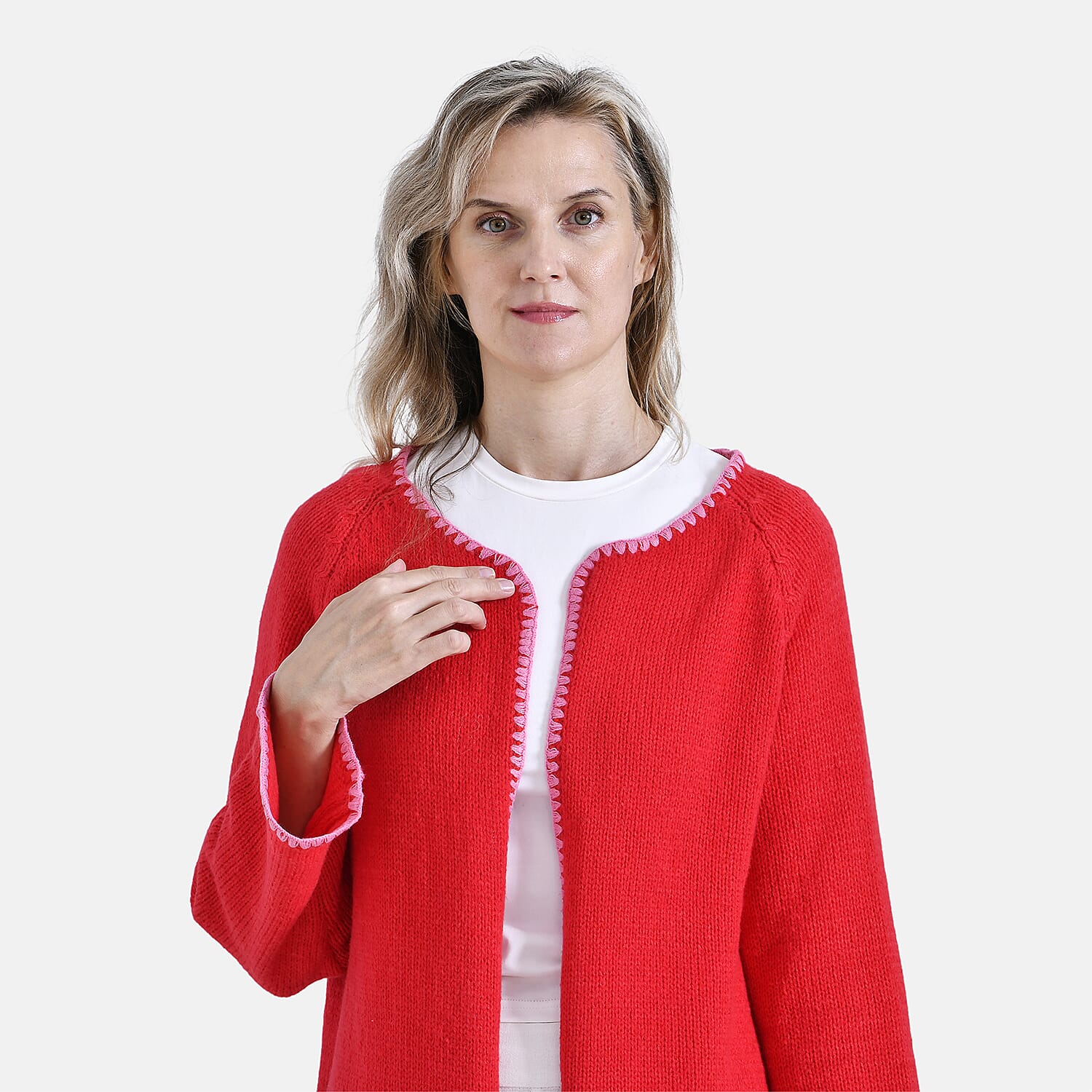 - Maisi Contrast Trim Cardigan (One Size) - Red - Pink