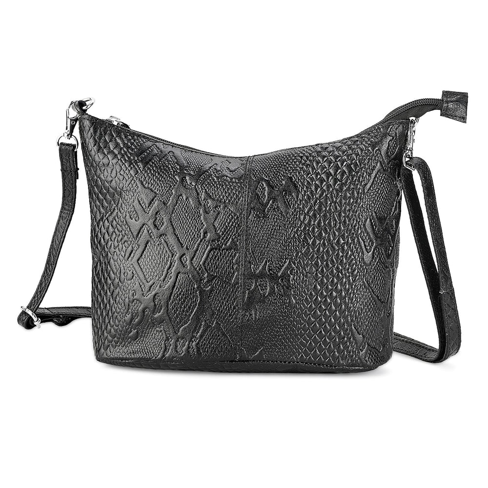 - Maisi 100% Genuine Leather Snakeskin Embossed Crossbody Bag - Black
