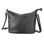 - Maisi 100% Genuine Leather Snakeskin Embossed Crossbody Bag - Black