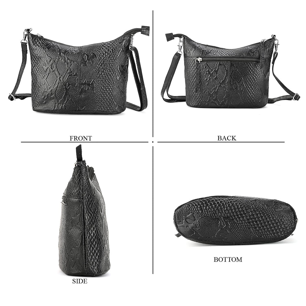 - Maisi 100% Genuine Leather Snakeskin Embossed Crossbody Bag - Black
