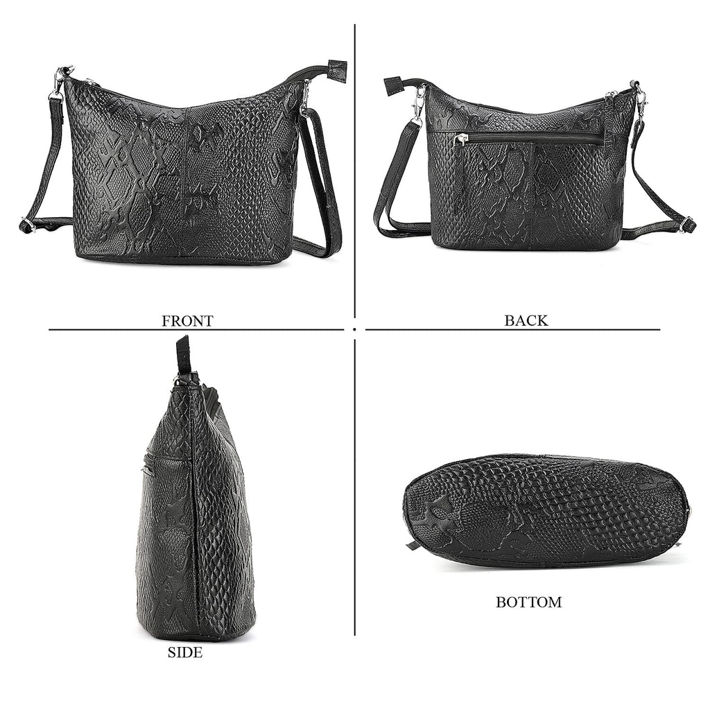 - Maisi 100% Genuine Leather Snakeskin Embossed Crossbody Bag - Black