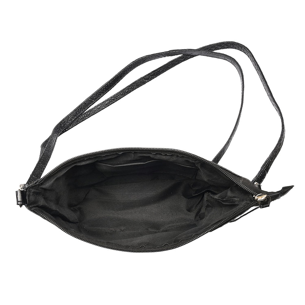 - Maisi 100% Genuine Leather Snakeskin Embossed Crossbody Bag - Black