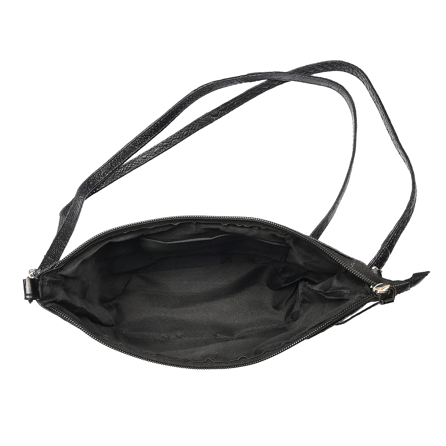 - Maisi 100% Genuine Leather Snakeskin Embossed Crossbody Bag - Black
