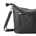 - Maisi 100% Genuine Leather Snakeskin Embossed Crossbody Bag - Black
