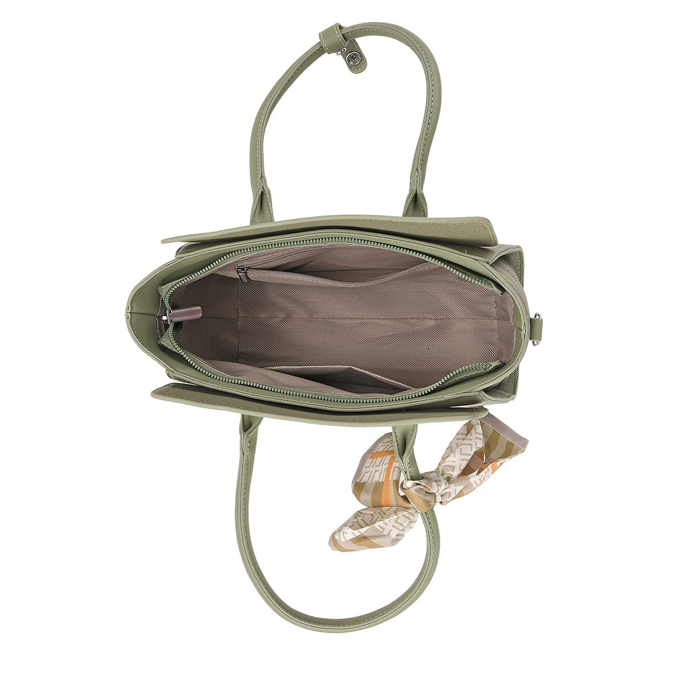 & Maisi Textured Crossbody Satchel Bag with Top Handle, Detachable Strap & Scarf - Green