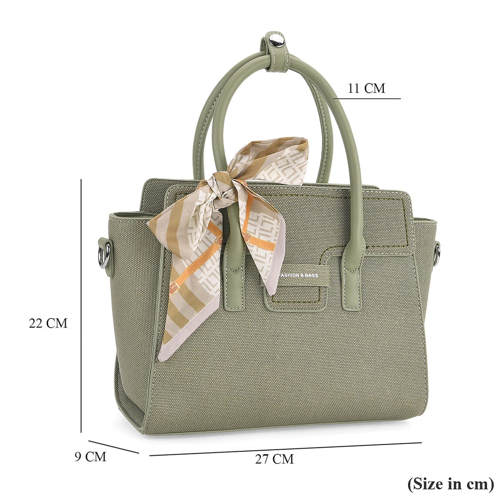 & Maisi Textured Crossbody Satchel Bag with Top Handle, Detachable Strap & Scarf - Green