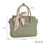 & Maisi Textured Crossbody Satchel Bag with Top Handle, Detachable Strap & Scarf - Green