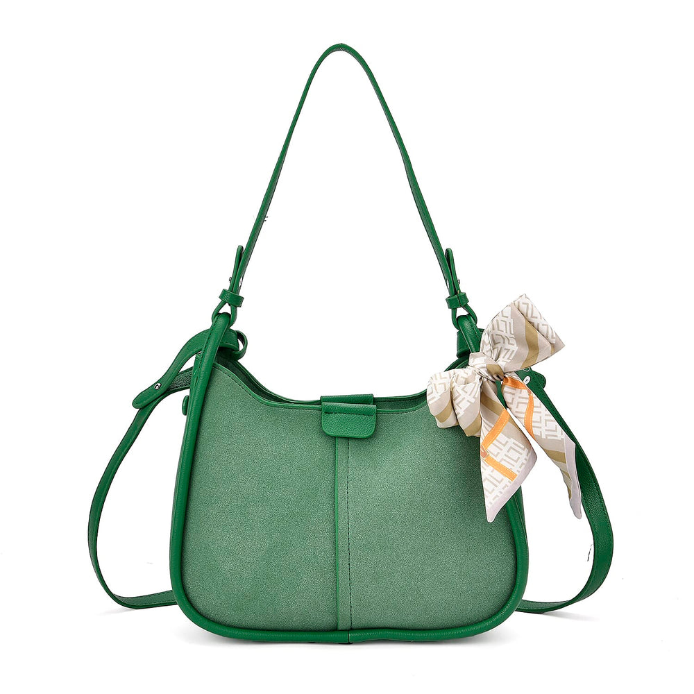- Maisi Leatherette Crossbody Bag with Scarf - Green