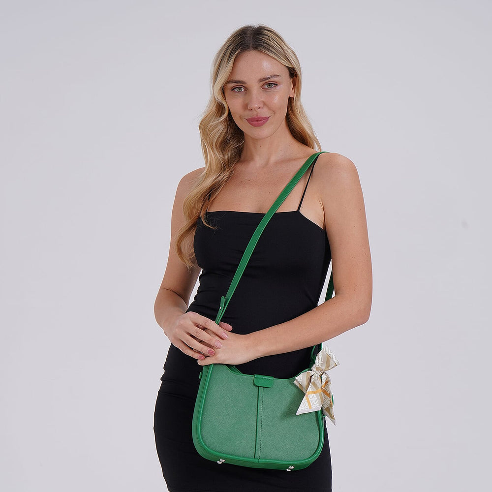- Maisi Leatherette Crossbody Bag with Scarf - Green