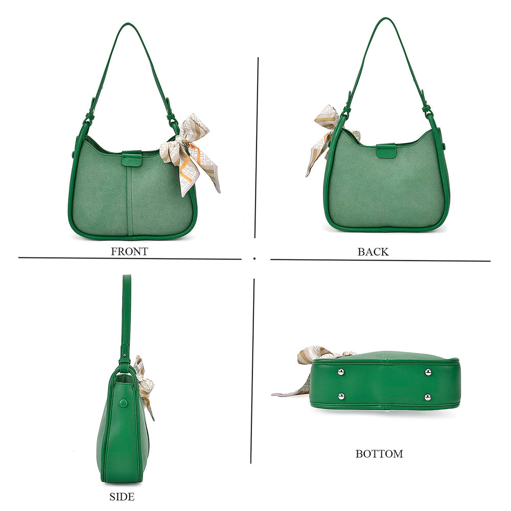 - Maisi Leatherette Crossbody Bag with Scarf - Green