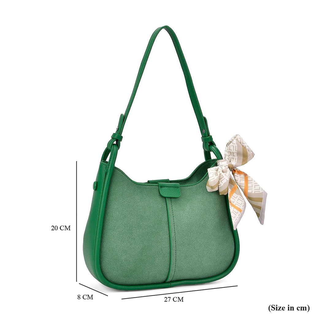- Maisi Leatherette Crossbody Bag with Scarf - Green