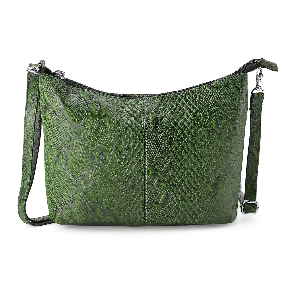 - Maisi 100% Genuine Leather Snakeskin Embossed Crossbody Bag - Green