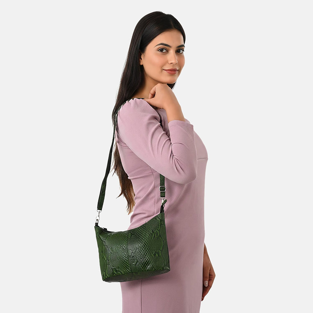 - Maisi 100% Genuine Leather Snakeskin Embossed Crossbody Bag - Green