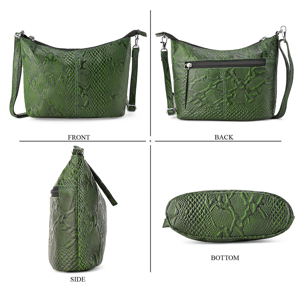 - Maisi 100% Genuine Leather Snakeskin Embossed Crossbody Bag - Green