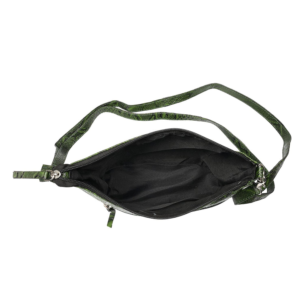 - Maisi 100% Genuine Leather Snakeskin Embossed Crossbody Bag - Green
