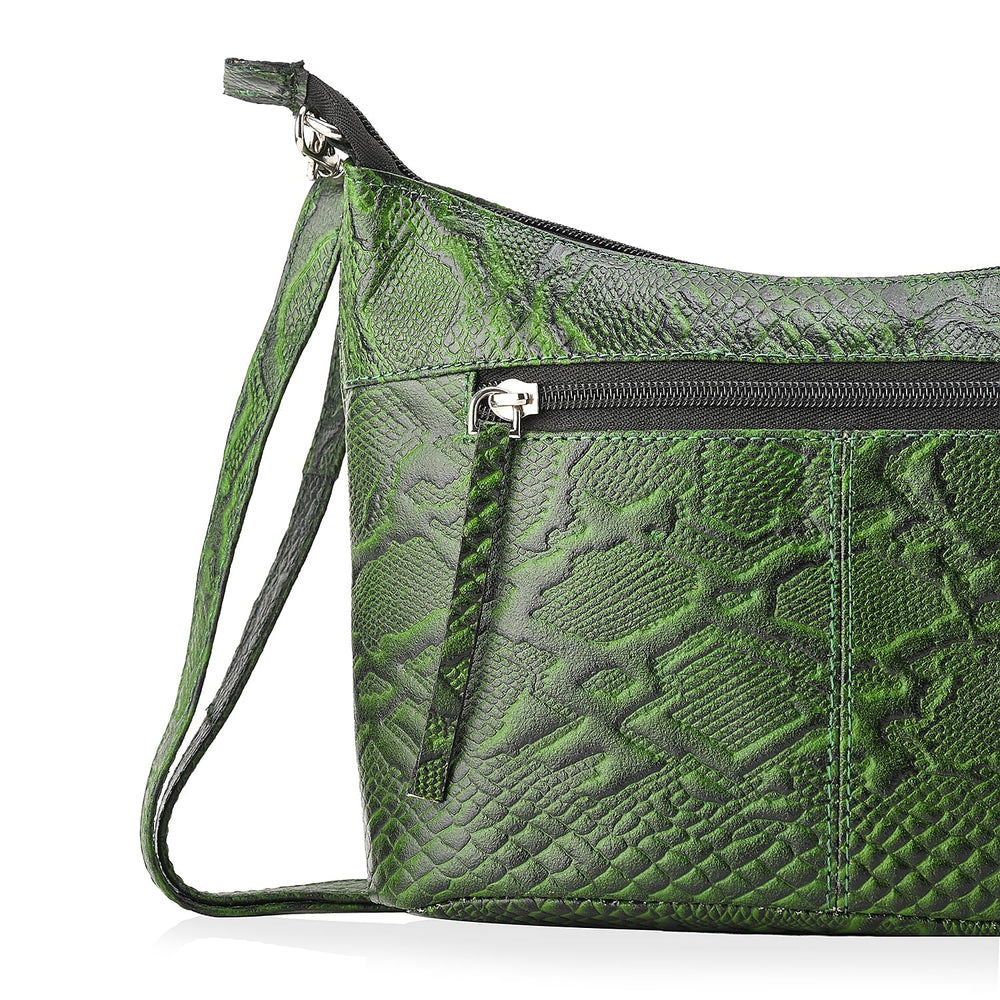 - Maisi 100% Genuine Leather Snakeskin Embossed Crossbody Bag - Green