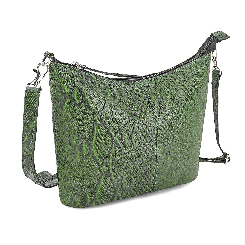 - Maisi 100% Genuine Leather Snakeskin Embossed Crossbody Bag - Green