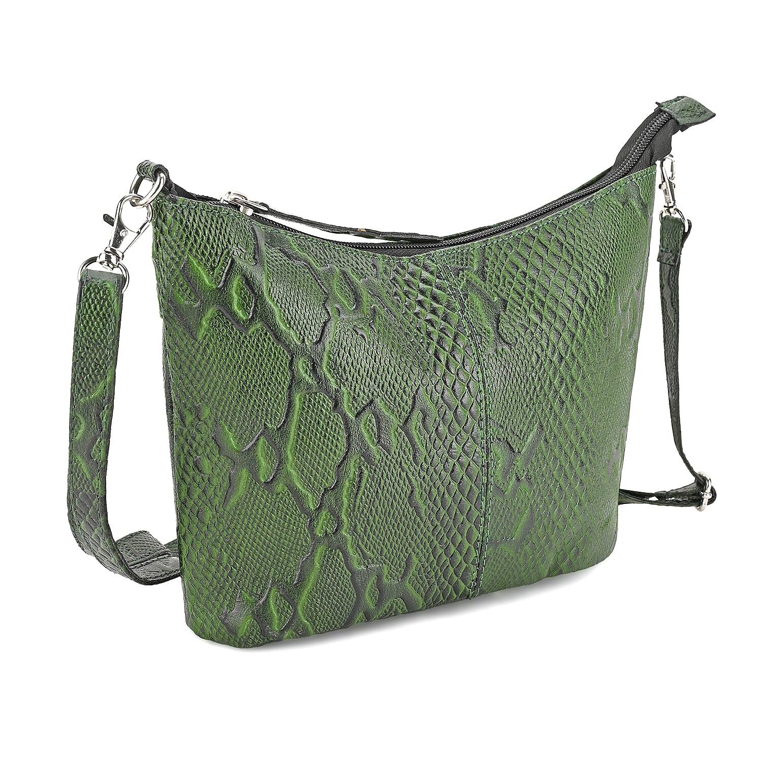 - Maisi 100% Genuine Leather Snakeskin Embossed Crossbody Bag - Green