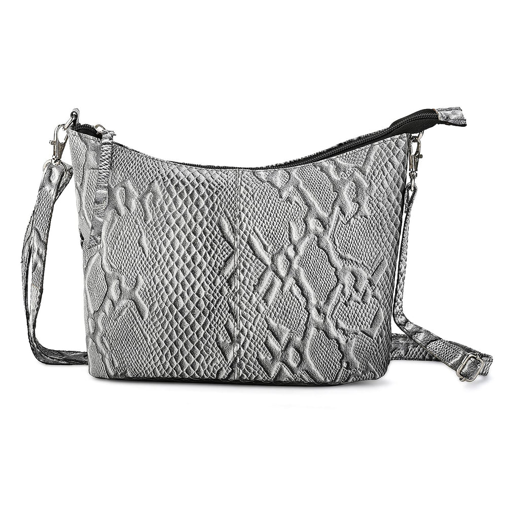 - Maisi 100% Genuine Leather Snakeskin Embossed Crossbody Bag - Grey