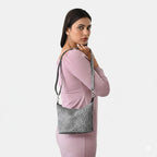 - Maisi 100% Genuine Leather Snakeskin Embossed Crossbody Bag - Grey