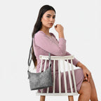 - Maisi 100% Genuine Leather Snakeskin Embossed Crossbody Bag - Grey