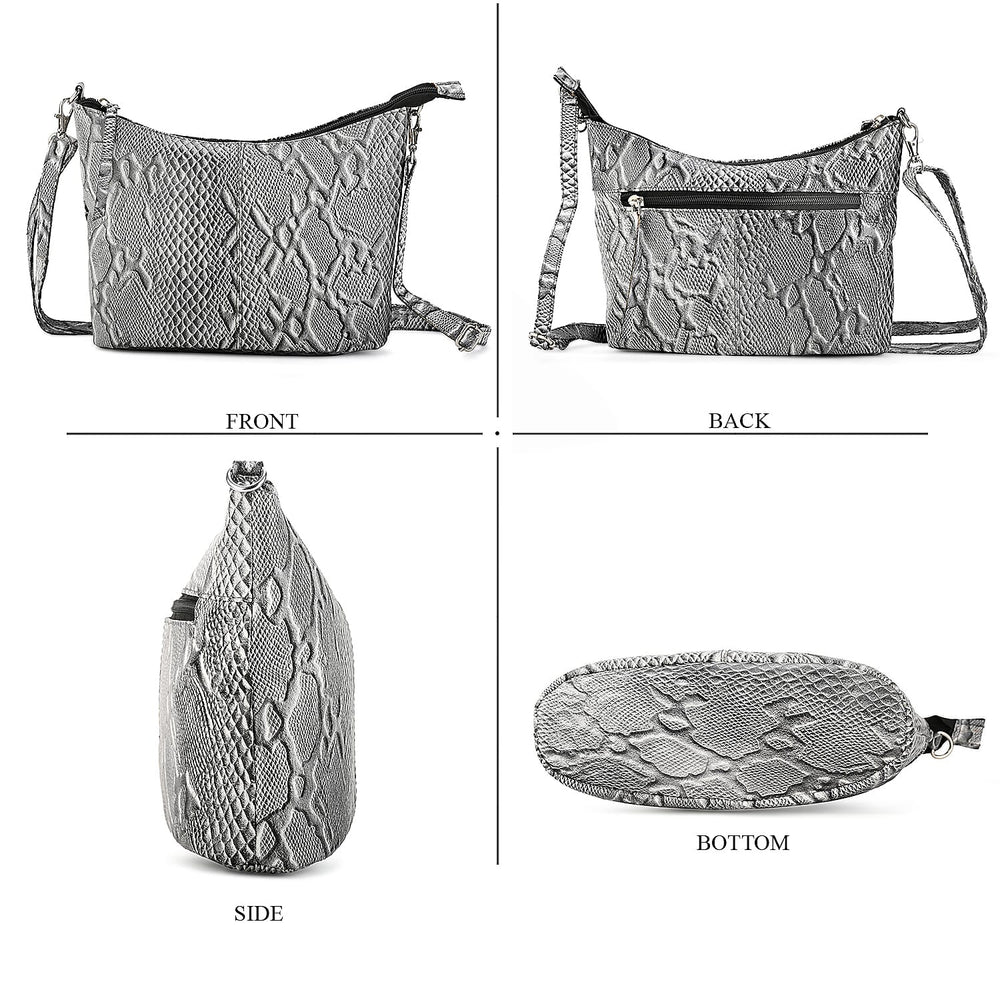 - Maisi 100% Genuine Leather Snakeskin Embossed Crossbody Bag - Grey