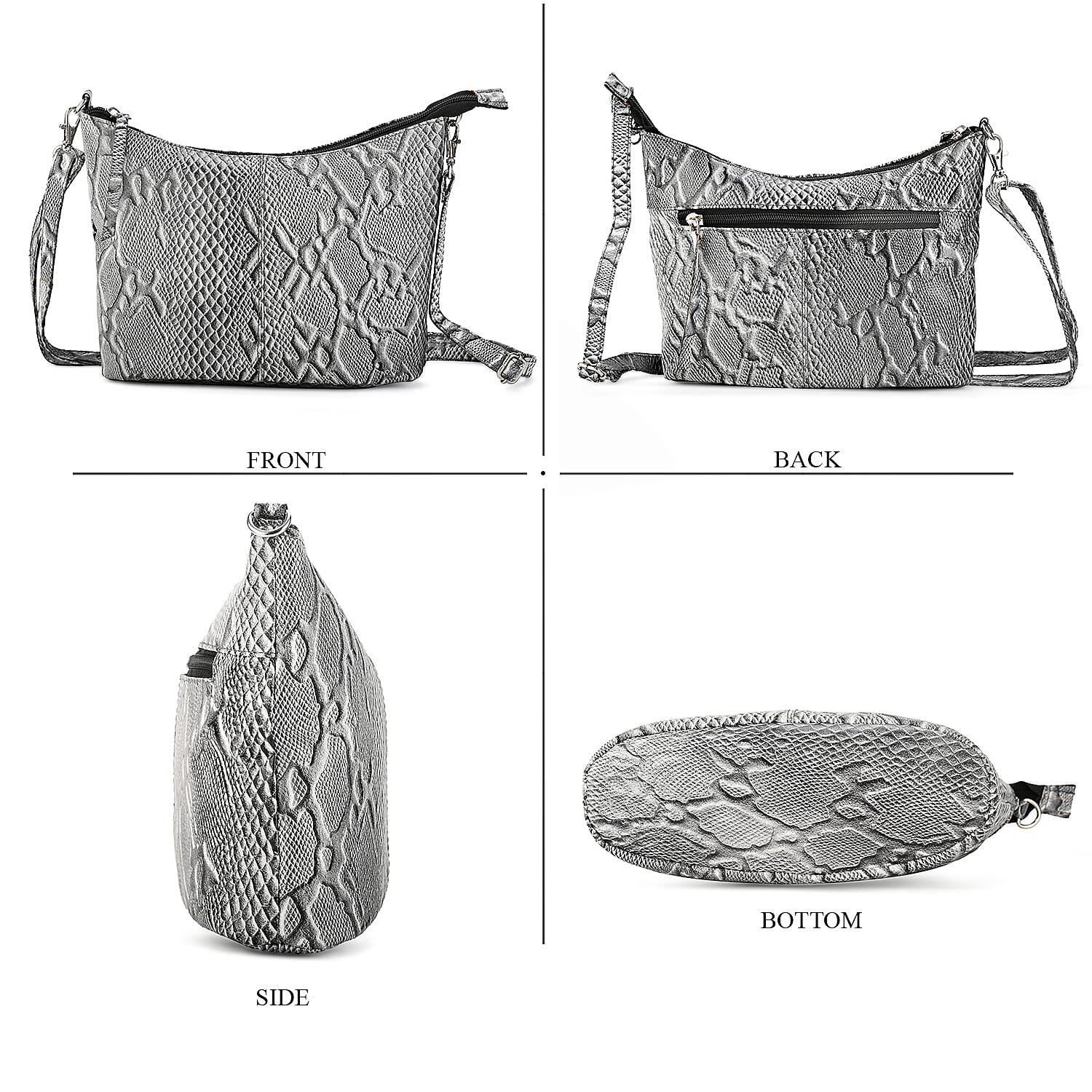 - Maisi 100% Genuine Leather Snakeskin Embossed Crossbody Bag - Grey