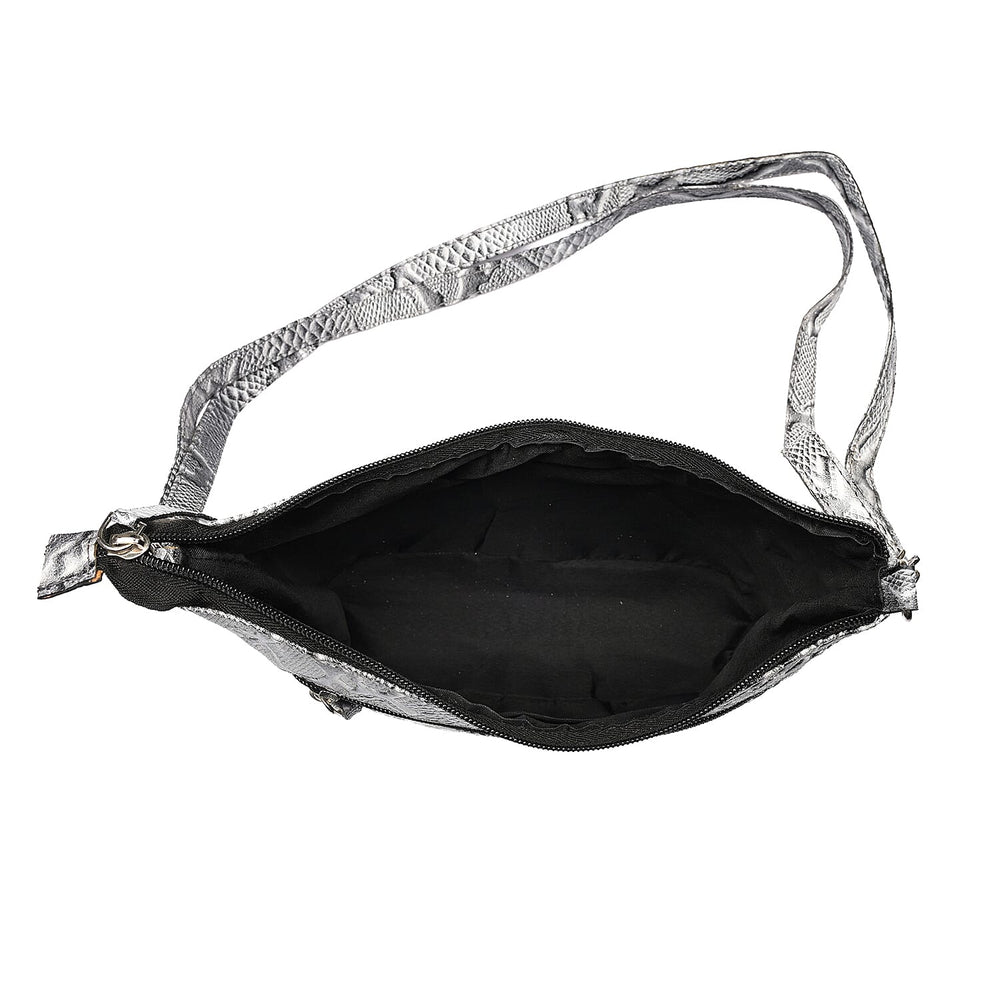 - Maisi 100% Genuine Leather Snakeskin Embossed Crossbody Bag - Grey