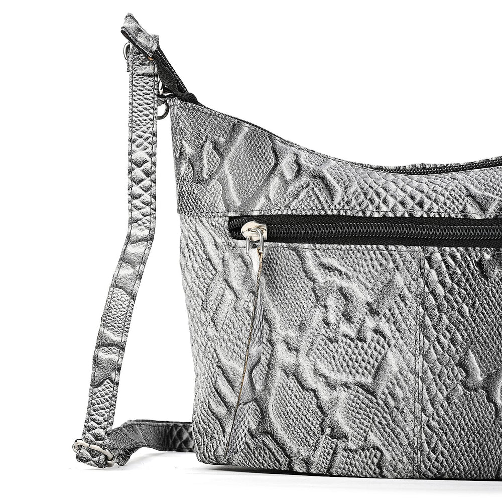 - Maisi 100% Genuine Leather Snakeskin Embossed Crossbody Bag - Grey