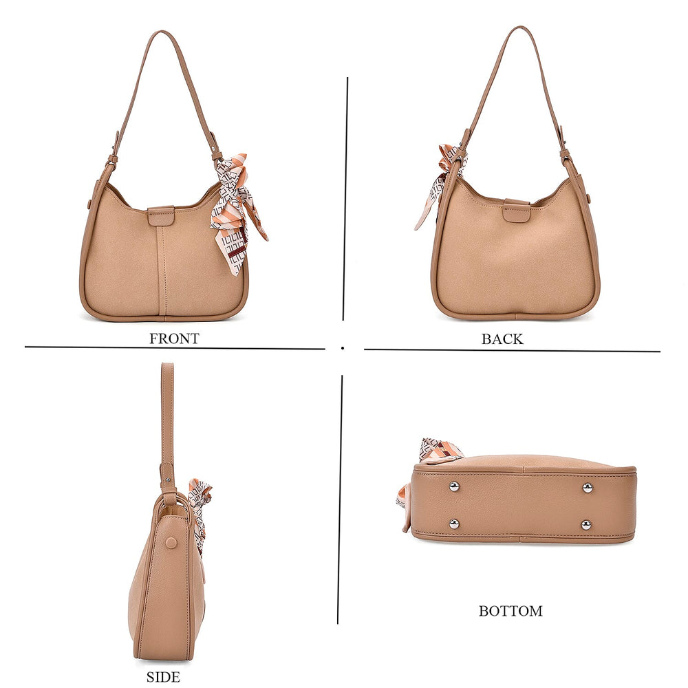 - Maisi Leatherette Crossbody Bag with Scarf - Khaki