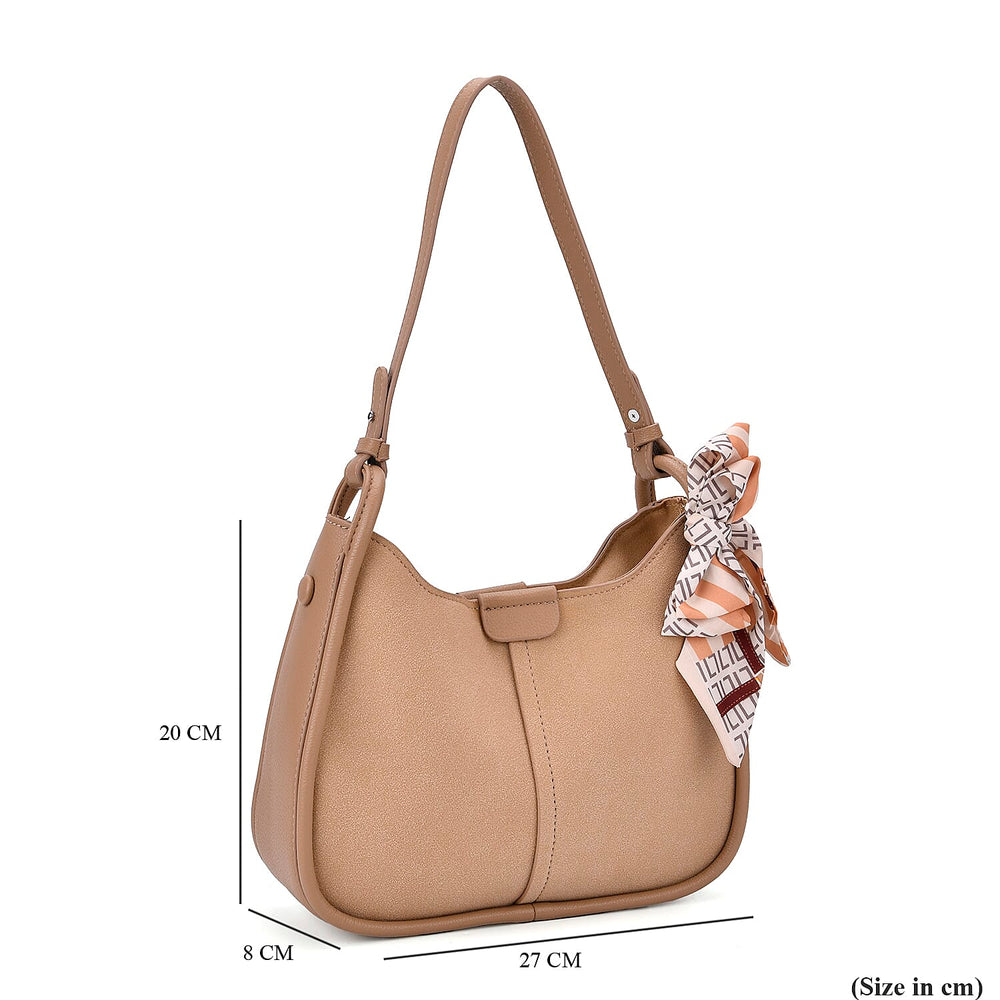 - Maisi Leatherette Crossbody Bag with Scarf - Khaki