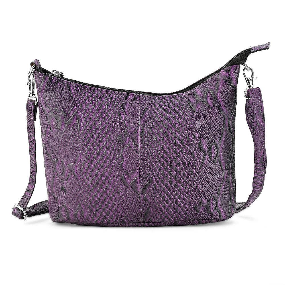 - Maisi 100% Genuine Leather Snakeskin Embossed Crossbody Bag - Purple
