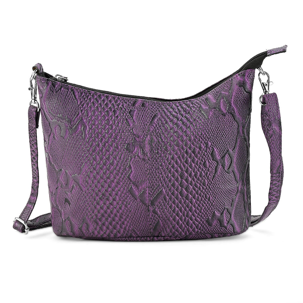 - Maisi 100% Genuine Leather Snakeskin Embossed Crossbody Bag - Purple